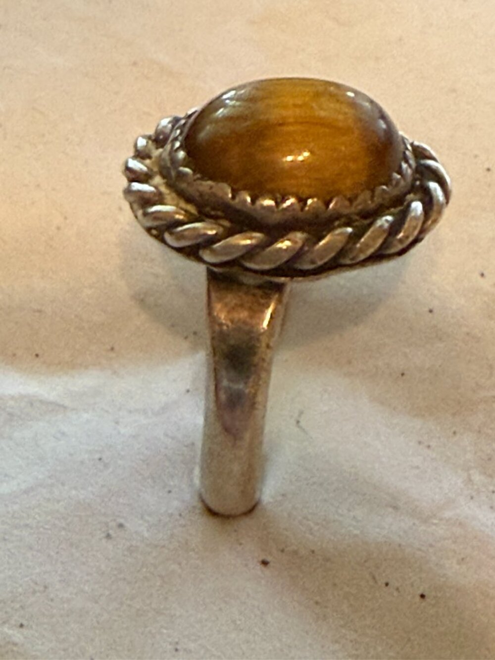 Vintage 925 Sterling Silver Baltic Amber Oval Rope Border Statement Ring Sz 3.5